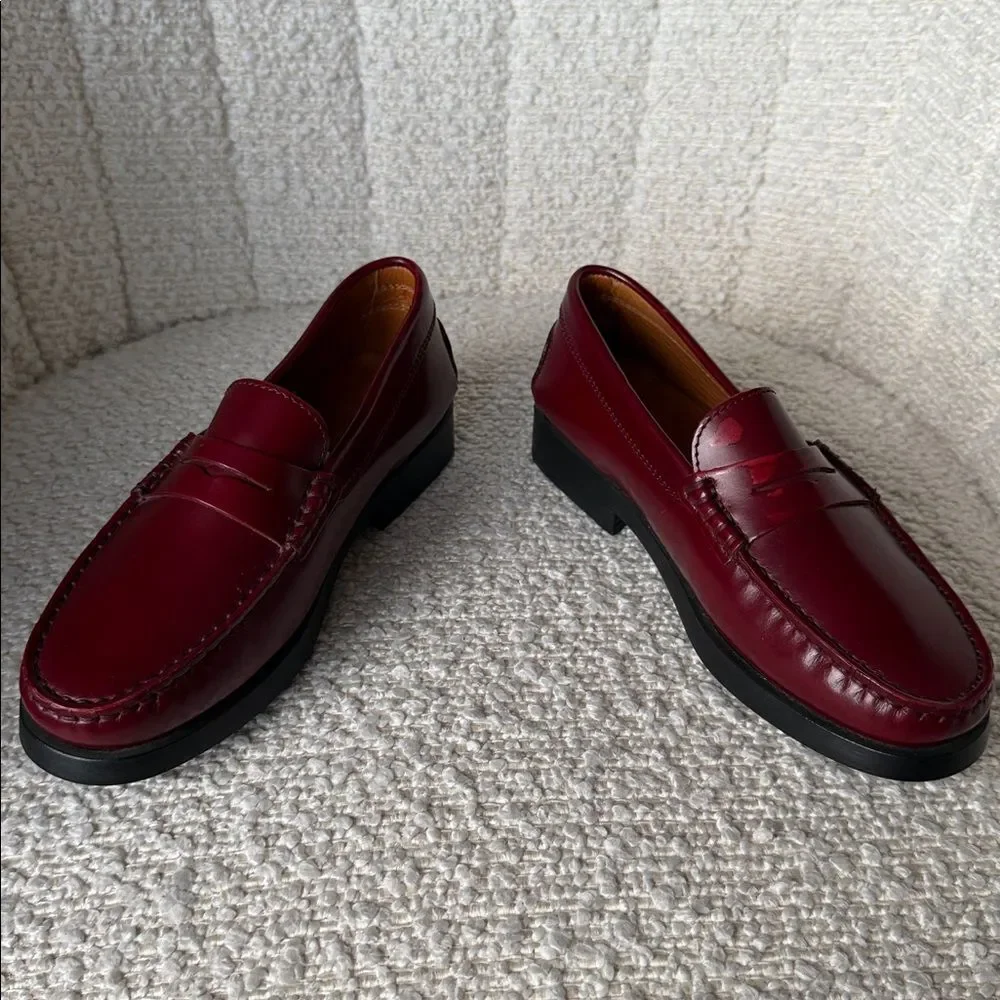 Tod’s Junior Penny Loafers Burgundy Leather Kids EU 31 Classic Dress Shoes
